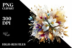 Vibrant Bouquet Gold Foil Clipart Product Image 3