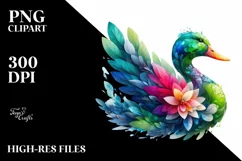 Vibrant Watercolor Duck with Flowers, PNG Product Image 1