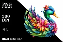 Vibrant Watercolor Duck with Flowers, PNG Product Image 1