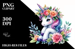 sitting Unicorn Floral Wreath PNG Product Image 3