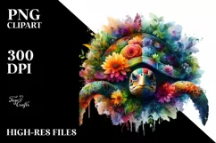 Vibrant Turtle Made of Flowers | Sublimation | Clipart Product Image 1