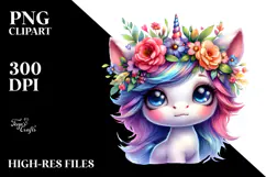 Cute Baby Unicorn Dancing with Floral Wreath, Transparent Product Image 2