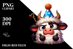 Cartoony Party Hat Cow, Clean White Backdrop PNG Product Image 2