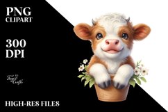 Smiling Baby Highland Cow in a Vase | Clipart Product Image 3