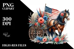 Horse Wagon USA Flowers Watercolor Product Image 3