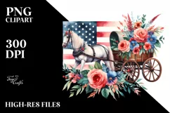 Horse Wagon USA Flowers Watercolor Product Image 1