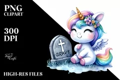 Vibrant Baby Unicorn with Grave | Clipart Product Image 1
