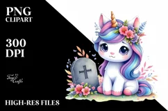 Vibrant Baby Unicorn with Grave | Clipart Product Image 1