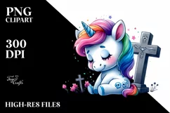 Vibrant Baby Unicorn with Grave | Clipart Product Image 1