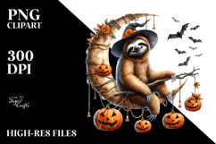 Sloth on Halloween Moon with Jack-o-Lanterns PNG Product Image 2