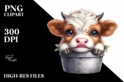 Smiling Baby Highland Cow in a Pot | Clipart Product Image 3