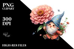 Floating Gnome with Zinnia PNG Product Image 2