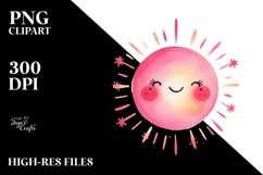 Whimsical Smiling Sun, Watercolor PNG Product Image 2
