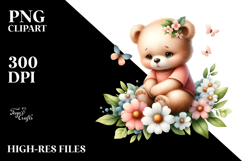 Cute Baby Bear on Spring Flower, PNG Product Image 2