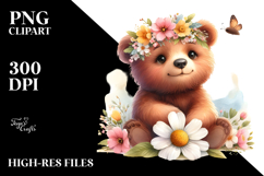 Cute Baby Bear on Spring Flower, PNG Product Image 2