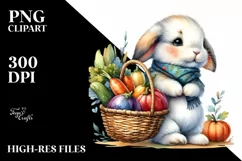 Colorful Baby Rabbit with Basket | Sublimation | Clipart Product Image 1