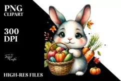 Colorful Baby Rabbit with Basket | Sublimation | Clipart Product Image 1