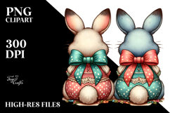 Colorful Vintage Bunnies Sitting View from Back with Bow, Product Image 2