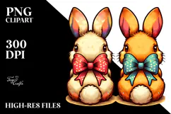 Colorful Vintage Bunnies Sitting View from Back with Bow, Product Image 2