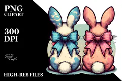 Colorful Vintage Bunnies Sitting View from Back with Bow, Product Image 2