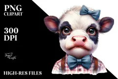 Disgusted Baby Cow with Bow and Tie PNG Product Image 2