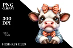 Disgusted Baby Cow with Bow and Tie PNG Product Image 2