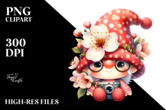 Cute Gnome with Cherry Blossom PNG Product Image 2