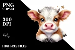 Cute Watercolor Highland Cow Smiling Star | Clipart Product Image 1