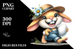 Goofy Bunny with Straw Hat and Flower PNG Product Image 2