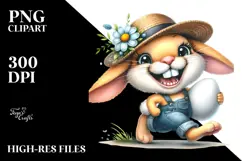 Goofy Bunny with Straw Hat and Flower PNG Product Image 2