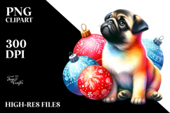 Pug with Christmas Decorations PNG Product Image 2
