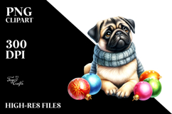 Vibrant Pug with Christmass Globes PNG Product Image 2