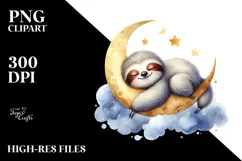 Cute Baby Sloth on Moon, PNG Product Image 2