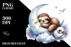 Cute Baby Sloth on Moon, PNG Product Image 2