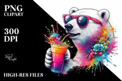 Polar Bear Sipping with Splash of Paint-Like Colors | Product Image 1