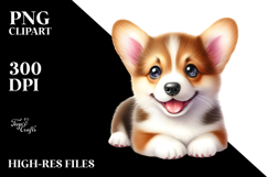 Watercolor Baby Pembroke Welsh Corgi with Big Eyes, PNG Product Image 2