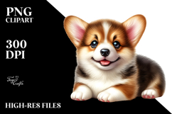 Watercolor Baby Pembroke Welsh Corgi with Big Eyes, PNG Product Image 2