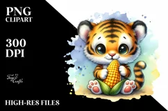 Funny Cute Baby Tiger Holding Corncob | Sublimation | Product Image 1