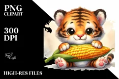 Funny Cute Baby Tiger Holding Corncob | Sublimation | Product Image 1