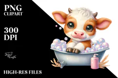 Cute Baby Hignland Cow Bath Tub Bubbles Clipart Product Image 2
