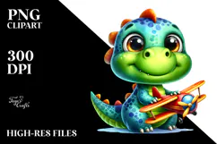 Goofy Baby Dinosaur with Tiny Airplane, PNG Product Image 2