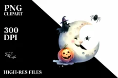 Funny Halloween Clipart with Moon PNG Product Image 1