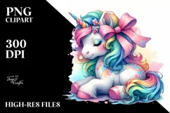 Baby Unicorn with Ribbon PNG Product Image 1