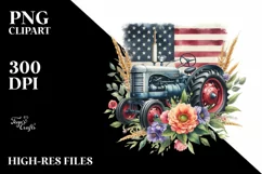 Vintage Tractor USA Flowers Watercolor Product Image 3