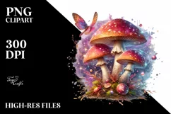 Shiny Magical Mushroom,Watercolor Splash PNG Product Image 1