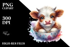 Smiling Baby Highland Cow in a Pocket | Clipart Product Image 1