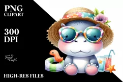 Colorful Hippo Sunglasses Sun Hat Watercolor Clipart Product Image 1