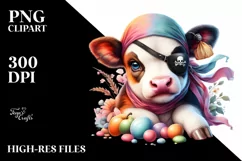 Colorful Baby Cow with Eye Patch PNG Product Image 3