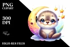 Smiling Baby Sea Otter Moon Stars Product Image 3
