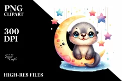 Smiling Baby Sea Otter Moon Stars Product Image 1